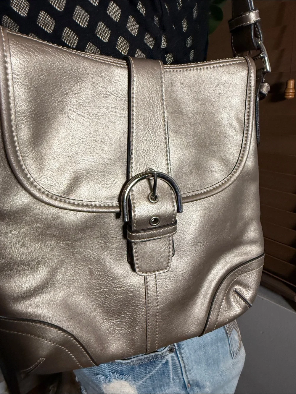 Bellerose Metallic Taupe Leather Shoulder Bag